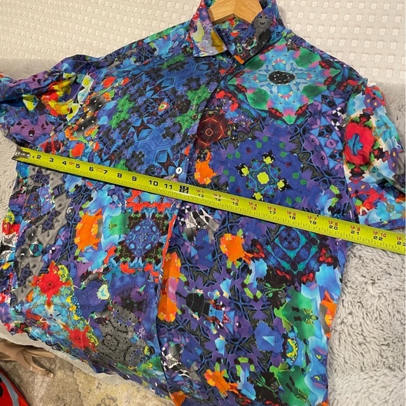Multicolor Abstract Pattern Silk Button Down Shirt - Picture 5 of 8